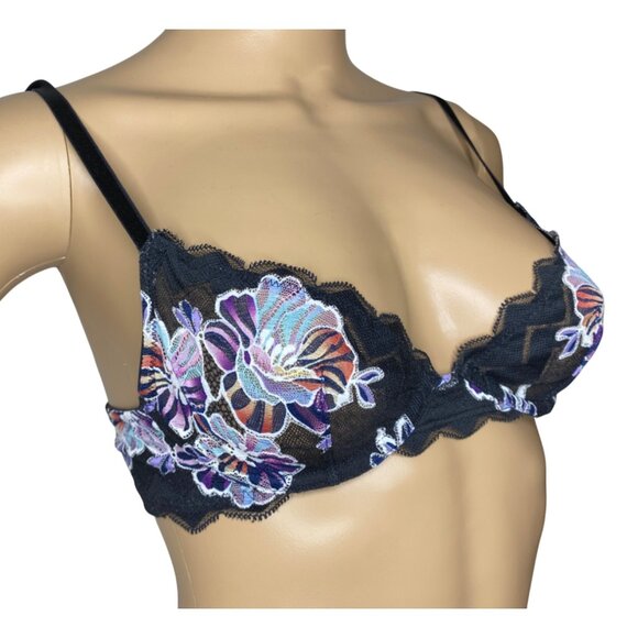 Savage X Fenty Black Floral Embroidered Sheer Lace Bralette Size 32A NWT - Picture 2 of 4